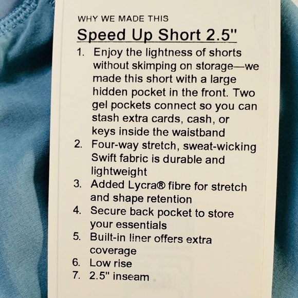 Ccdb cascade blue lululemon speed up short size 4 - Picture 3 of 6